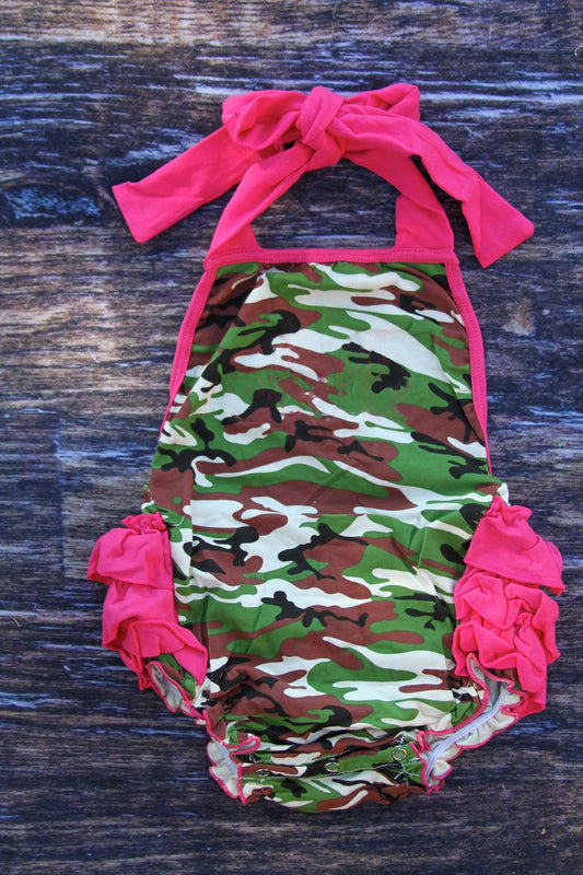 Pre order ruffle camo halter romper