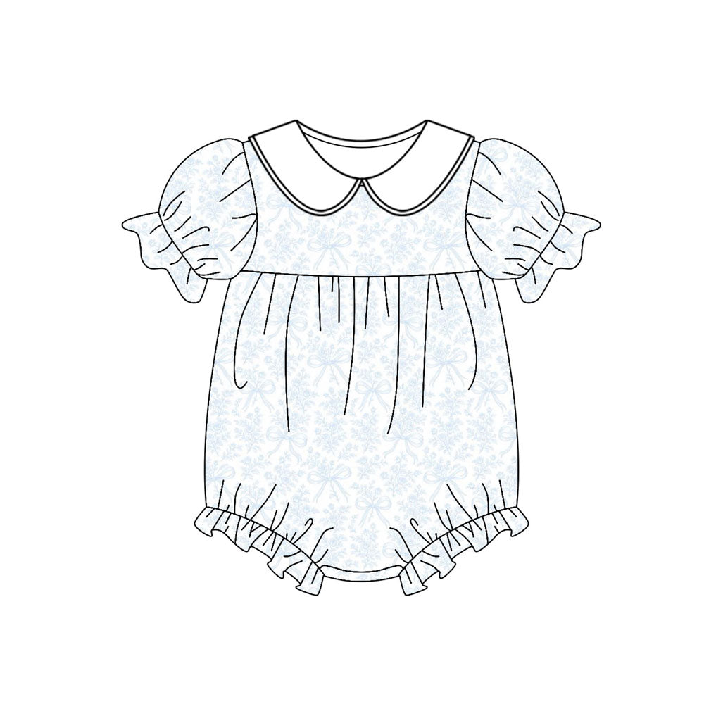 Pre order short sleeve blue bow floral romper