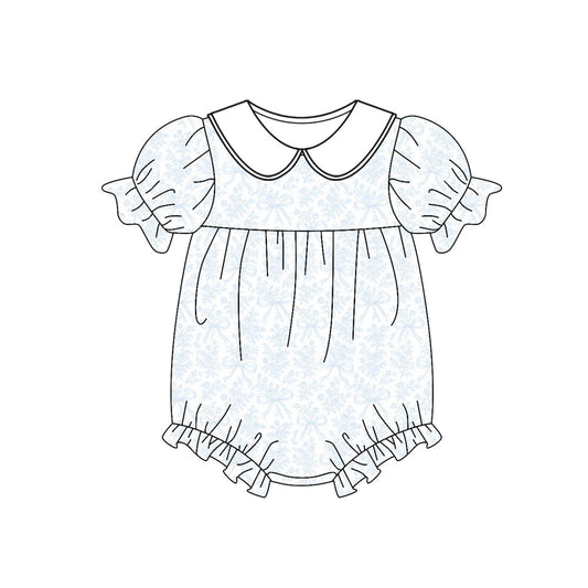 Pre order short sleeve blue bow floral romper