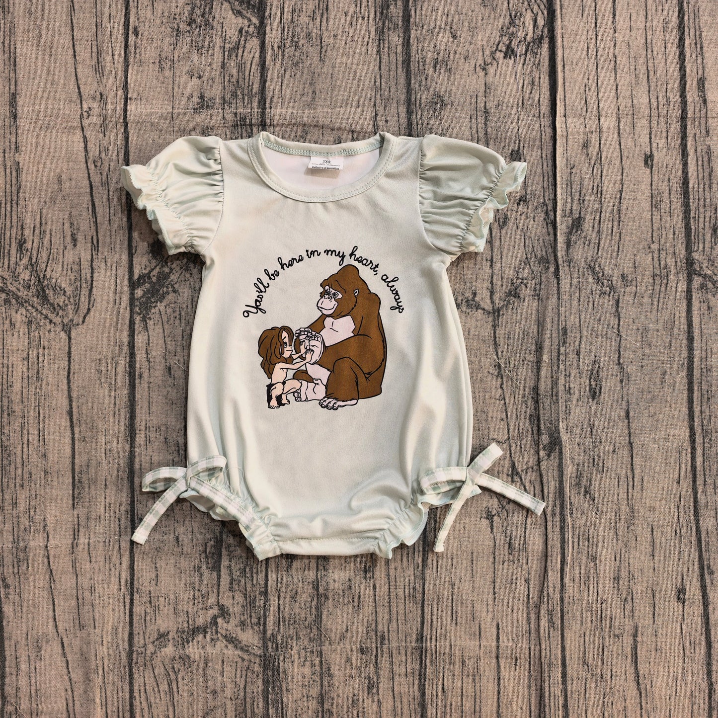 Pre order Baby Girls Short Sleeves Monkey Plaid Bows Bubble Romper