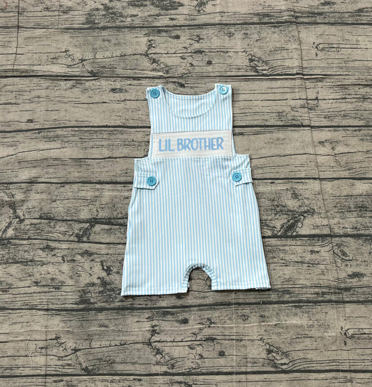 Pre order blue stripes lil brother romper
