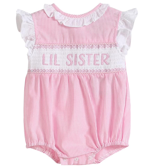 Pre order pink stripes lil sister romper