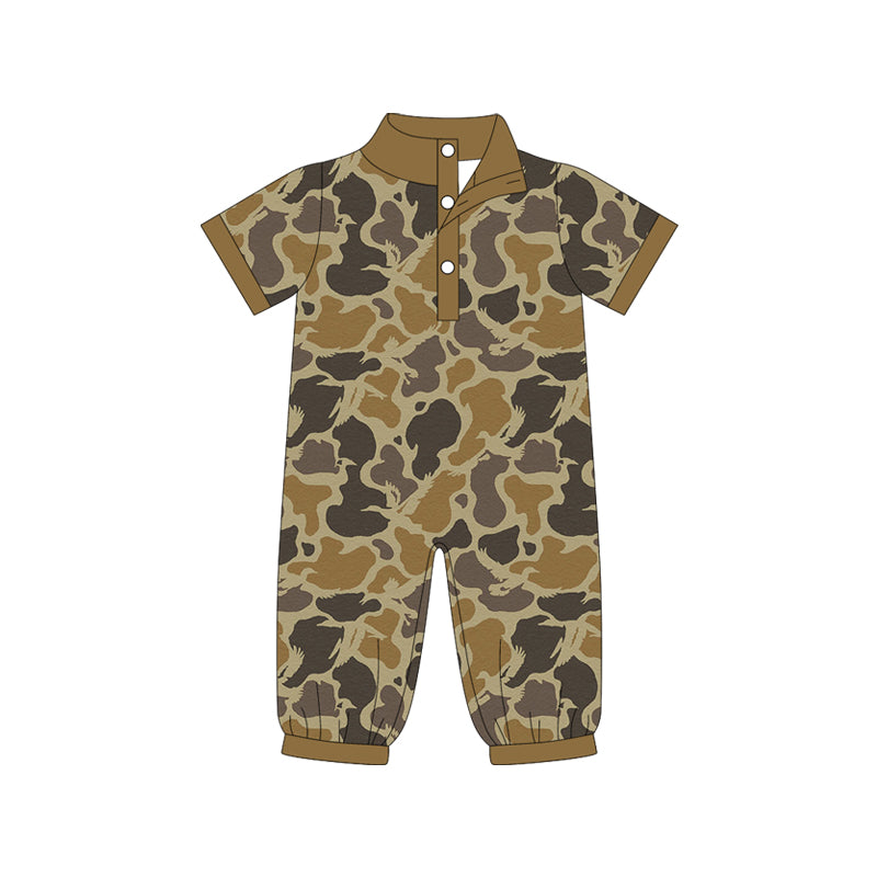 Pre order long sleeve camo hunting polo romper