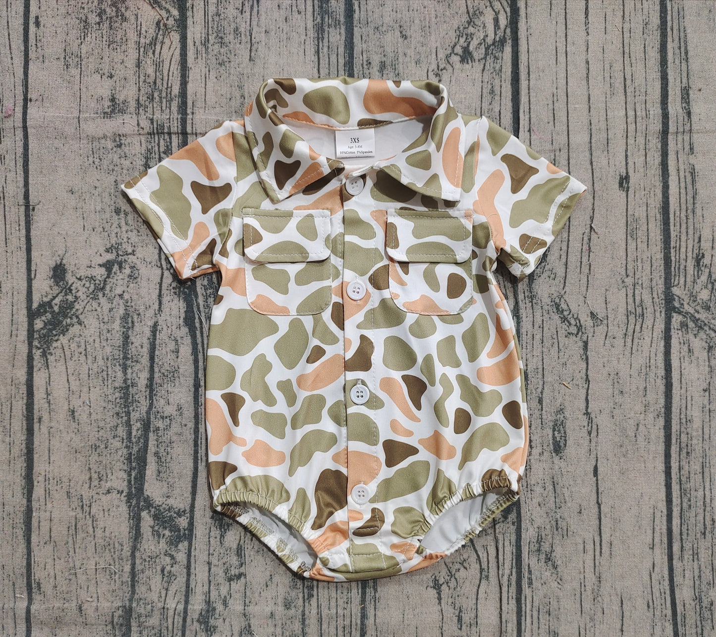 Pre order  button camo pocket romper