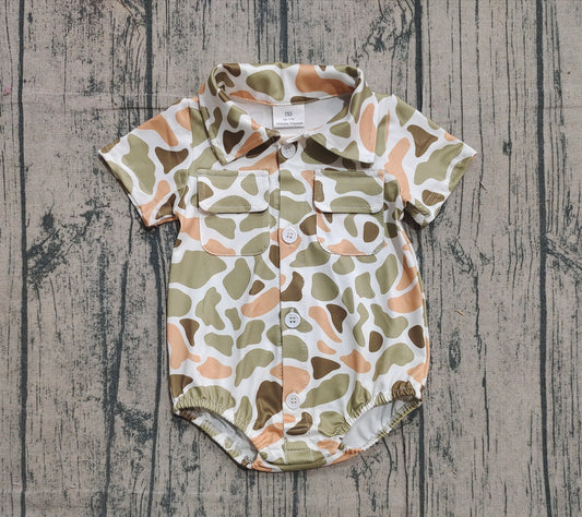 Pre order  button camo pocket romper