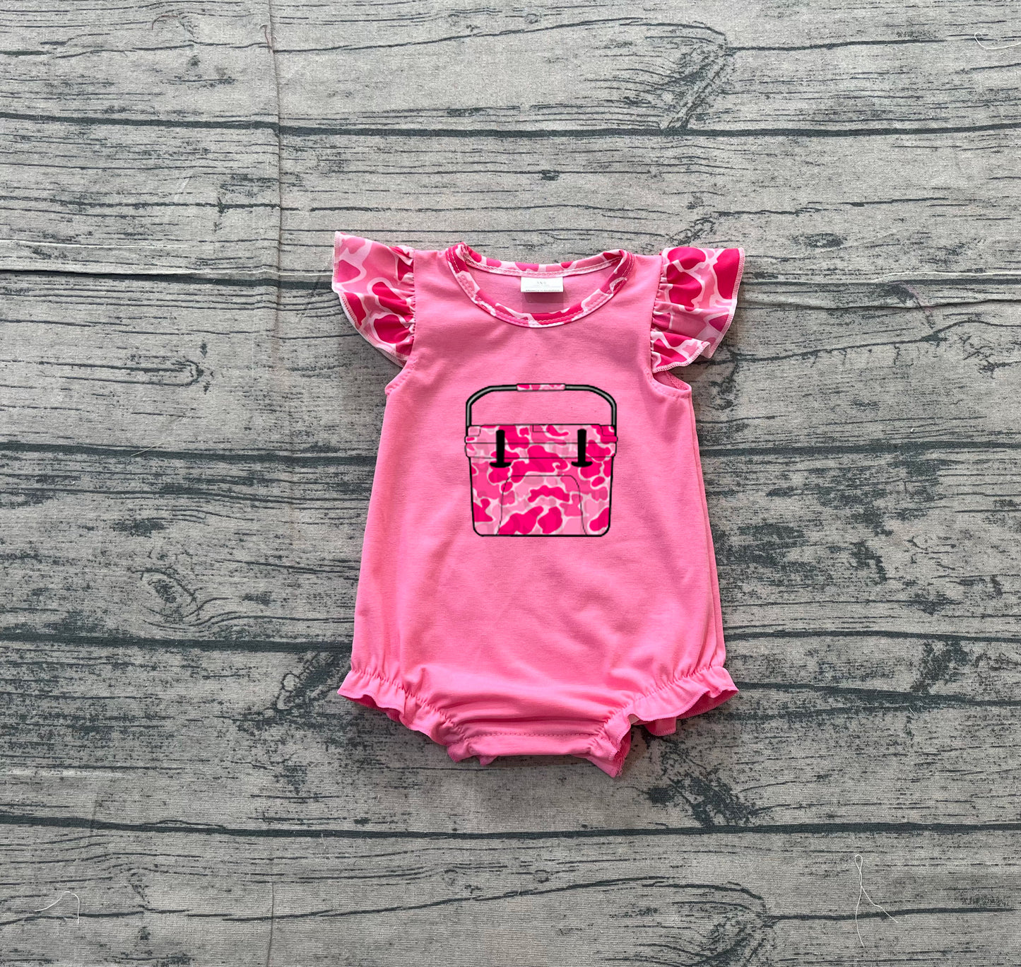 Pre order camo cooler girl romper (do embroidery)