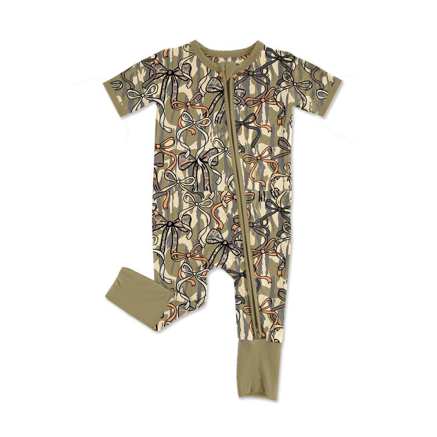 Pre order camo coquette baby zip sleeper