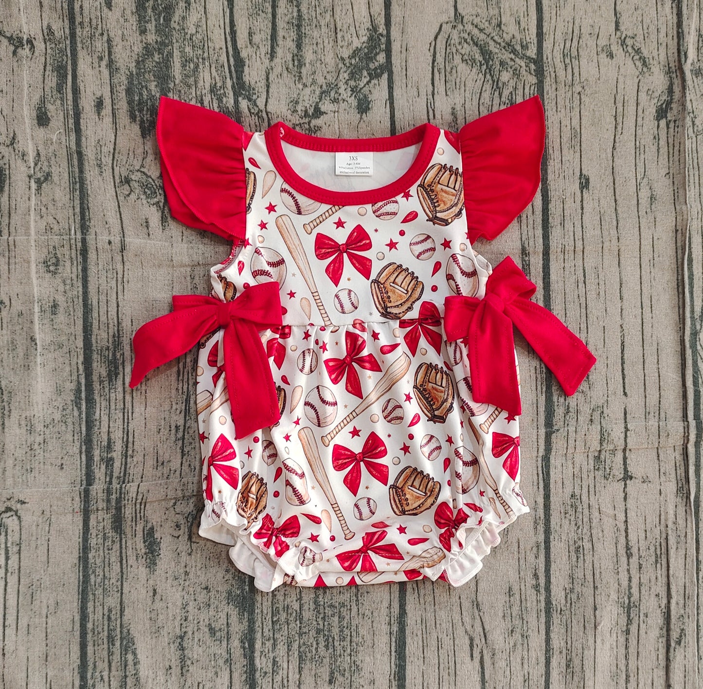 Pre order red bow baseball baby girl bubble