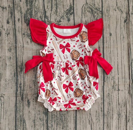 Pre order red bow baseball baby girl bubble