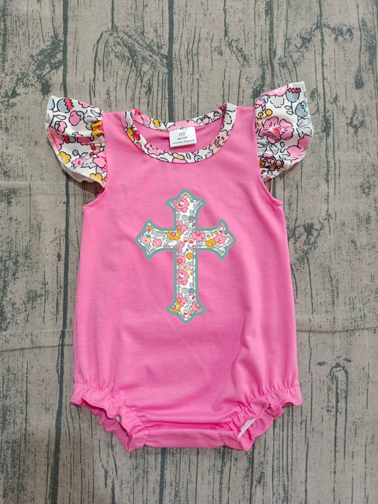 Pre order floral easter cross pink bubble (do embroidery)