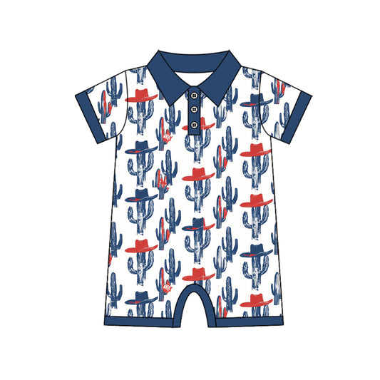 Pre order 4th of july howdy cactus polo romper