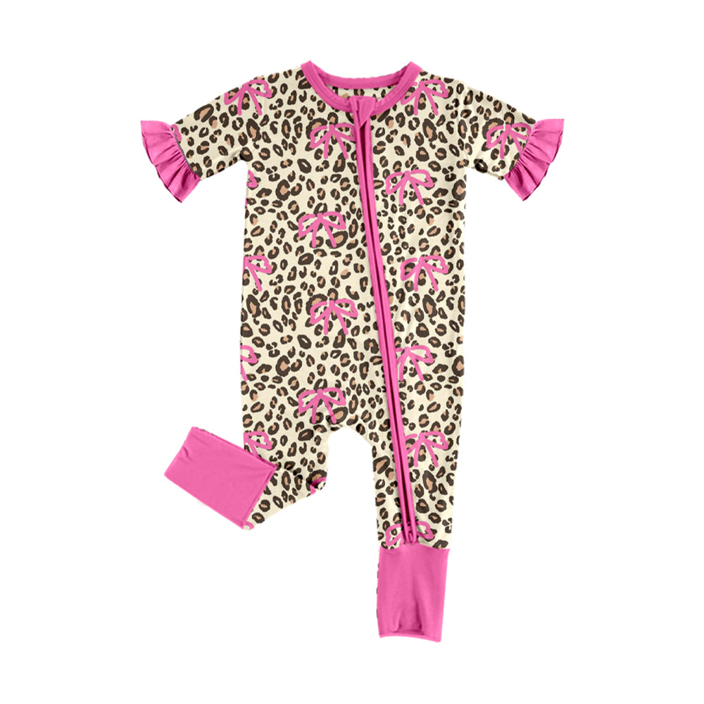 Pre order pink bow leopard baby zip sleeper