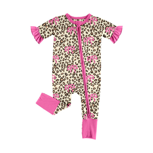 Pre order pink bow leopard baby zip sleeper
