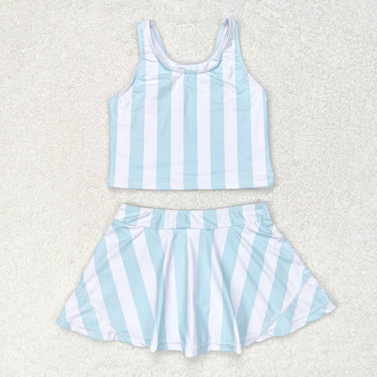 blue stripes skort outfit girls summer clothes