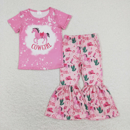 pink horse bell bottom clothes set