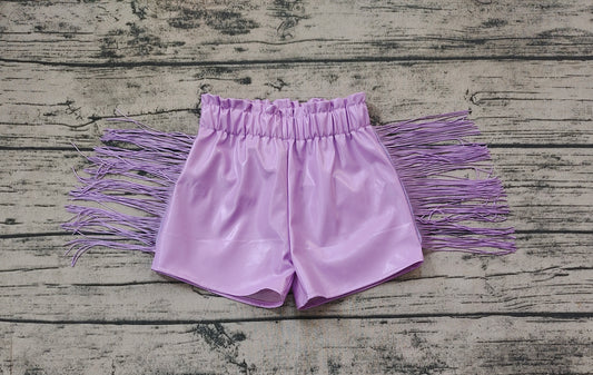 pre order purple leather fringe shorts girl bottom