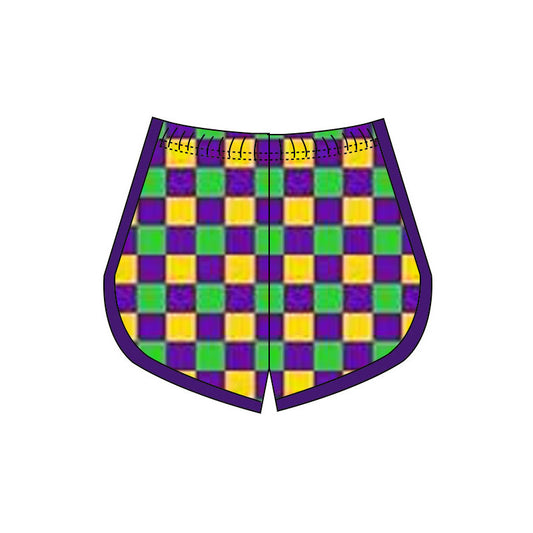 Pre order purple green gold checkered mardi gras girl yoga shorts