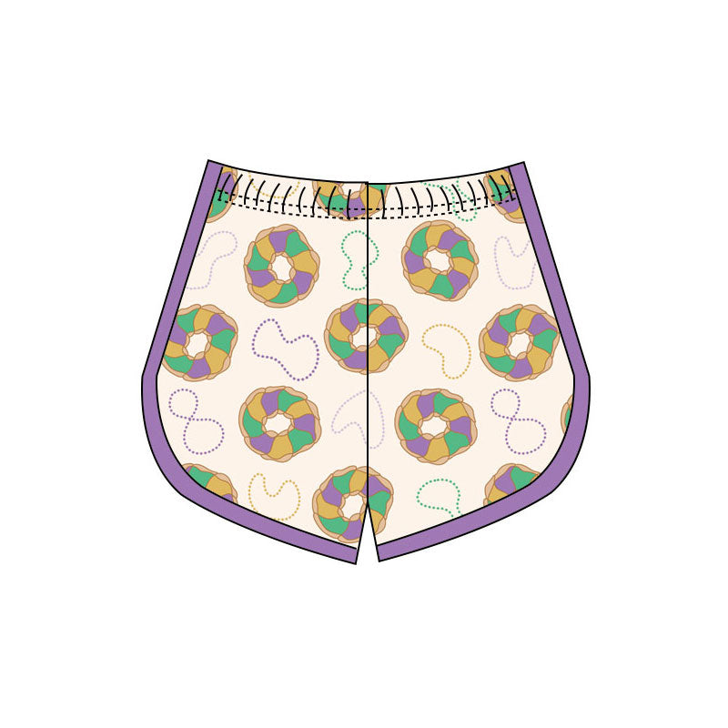 Pre order purple green gold donut mardi gras girl yoga shorts