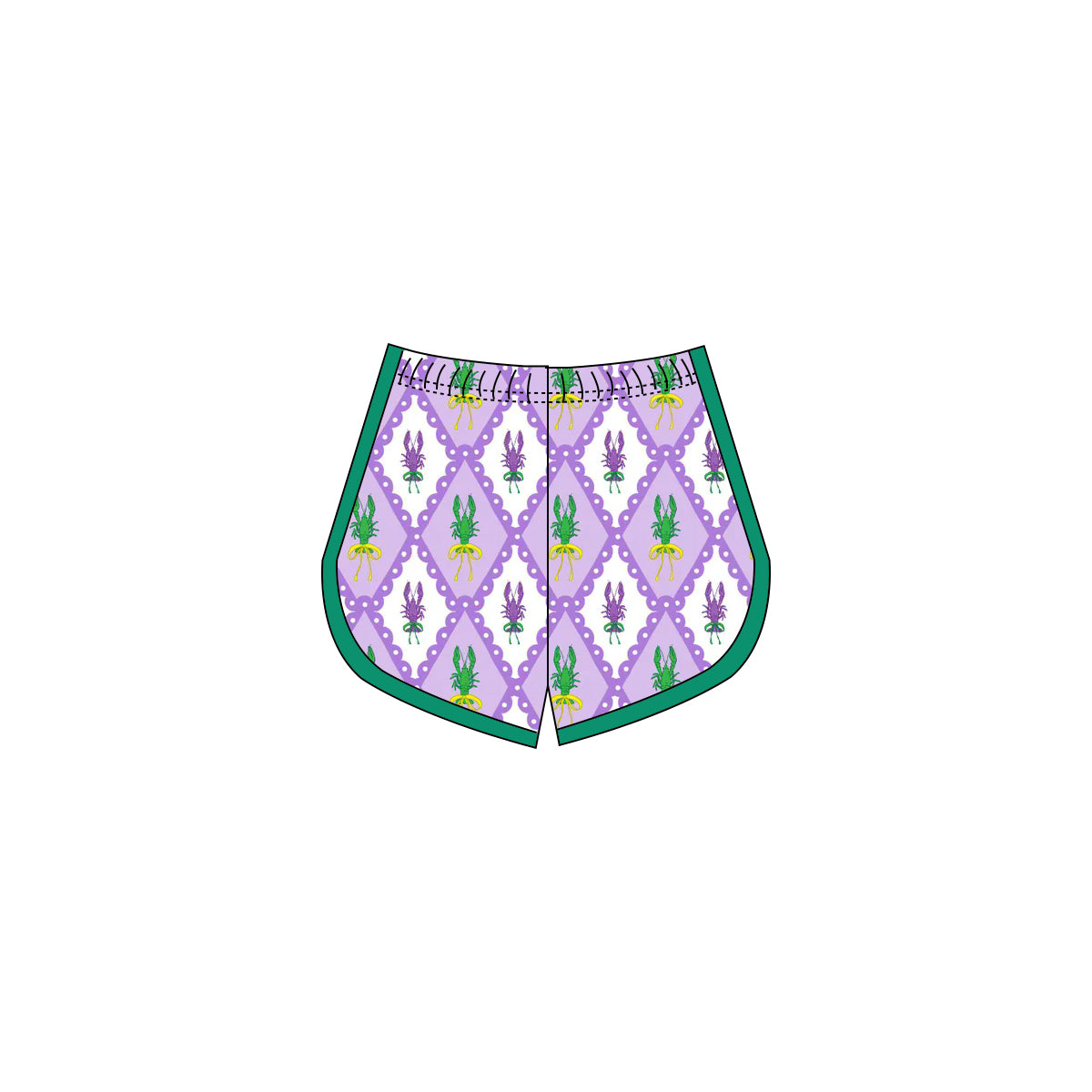 Pre order purple green gold crawfish mardi gras girl yoga shorts