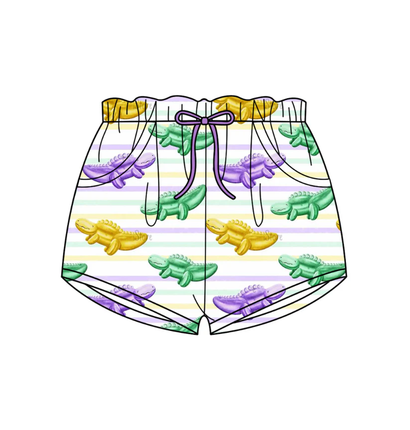 Pre order purple green gold dinosaur mardi gras girl shorts