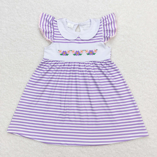 flutter sleeve purple stripe flower print dress