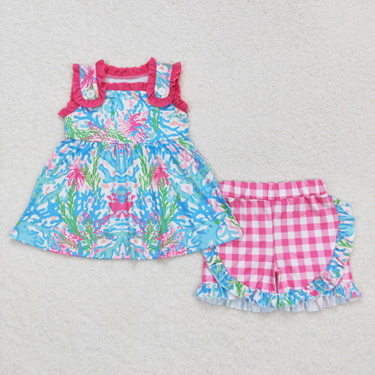 sleeveless watercolor pliad ruffle shorts set