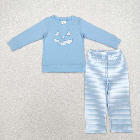 baby boy pumpkin face embroidery pants set blue