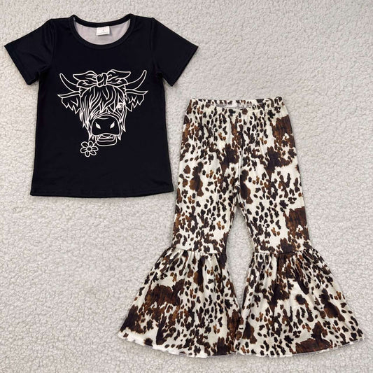 western cow print girls boutique clothes set