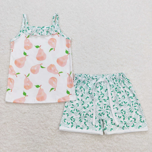 suspender peach shorts set girl summer outfit