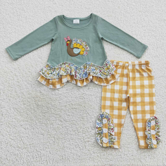 turkey embroidery applique leggings set outfit girl thanksgiving day clothing