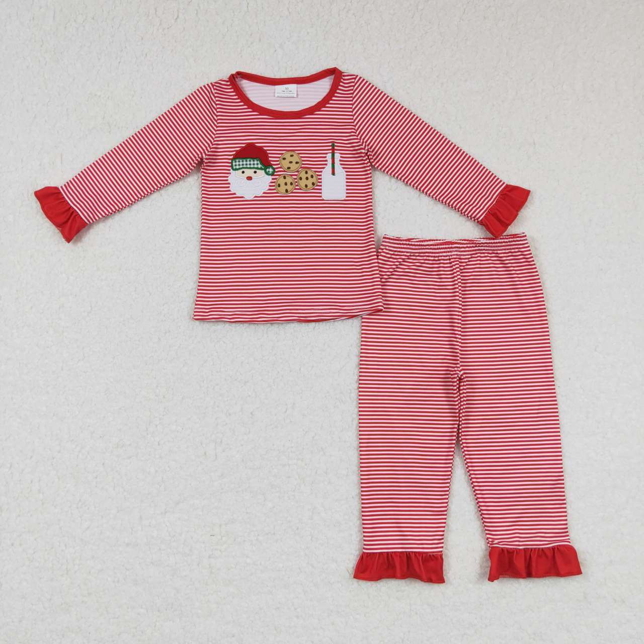 toddler girl red stripe christmas cookie embroidery pajama
