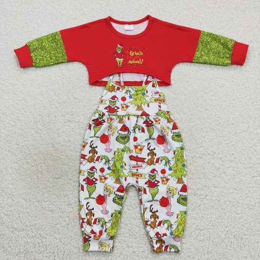 Christmas grinchey crop top and strap jumspuit set