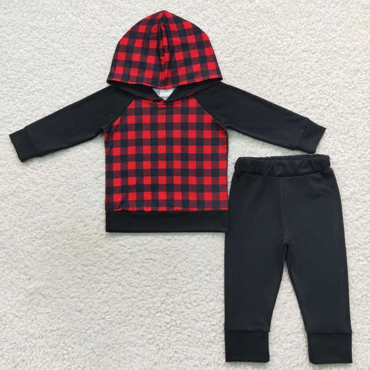 red black checkered hoodie set toddler boy christmas clothing