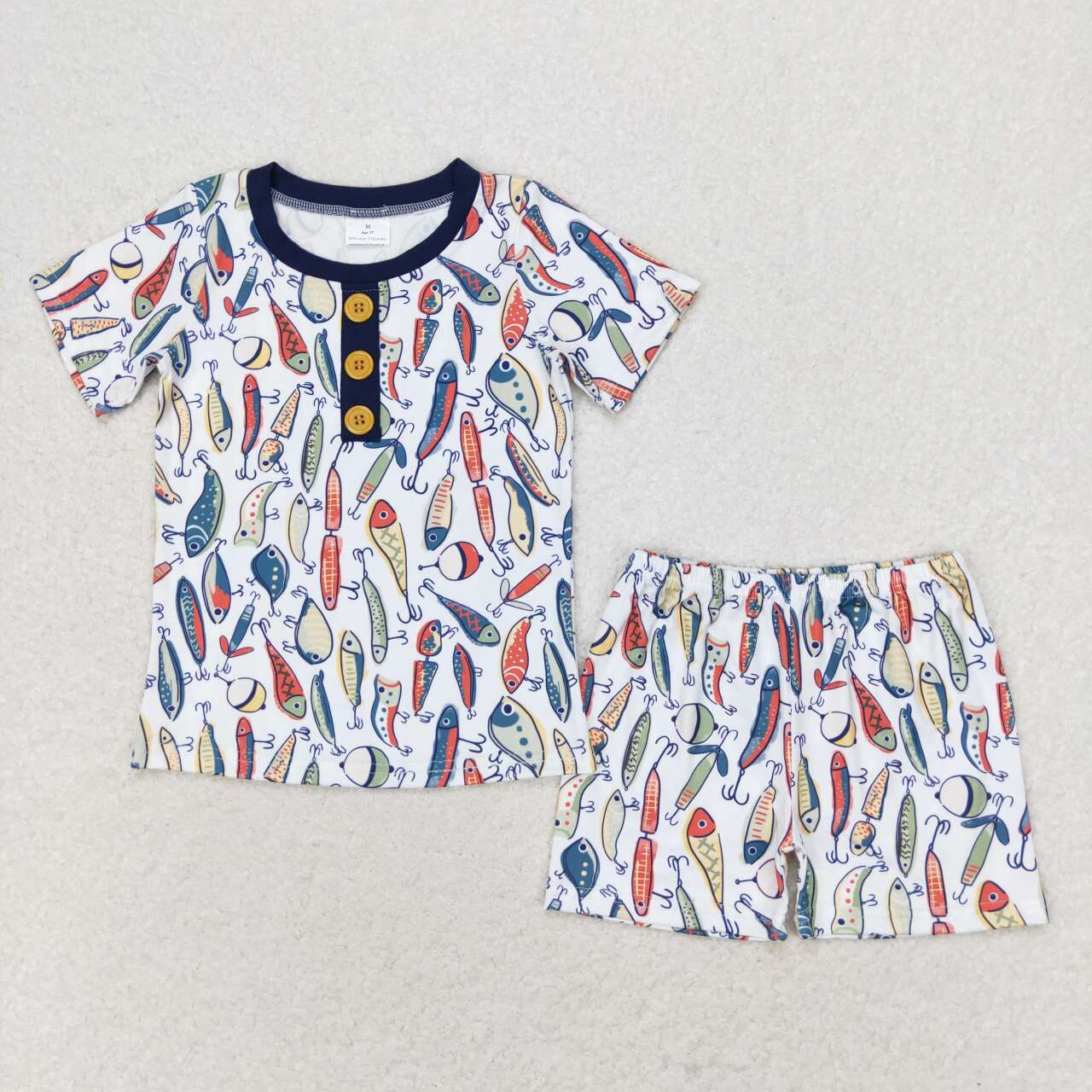 fish hook print boy summer pajama set