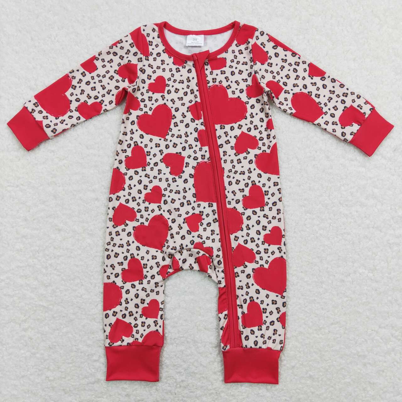baby girl valentine red heart print zip sleeper