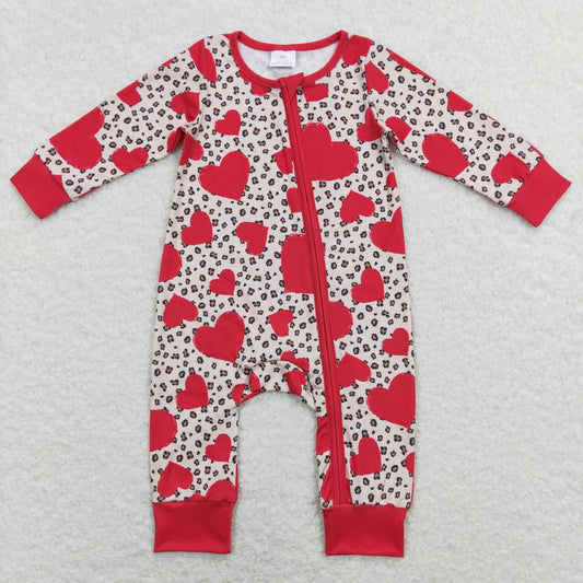 baby girl valentine red heart print zip sleeper