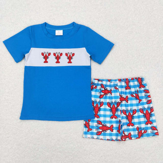 crawfish lobster embroidery boy shorts set