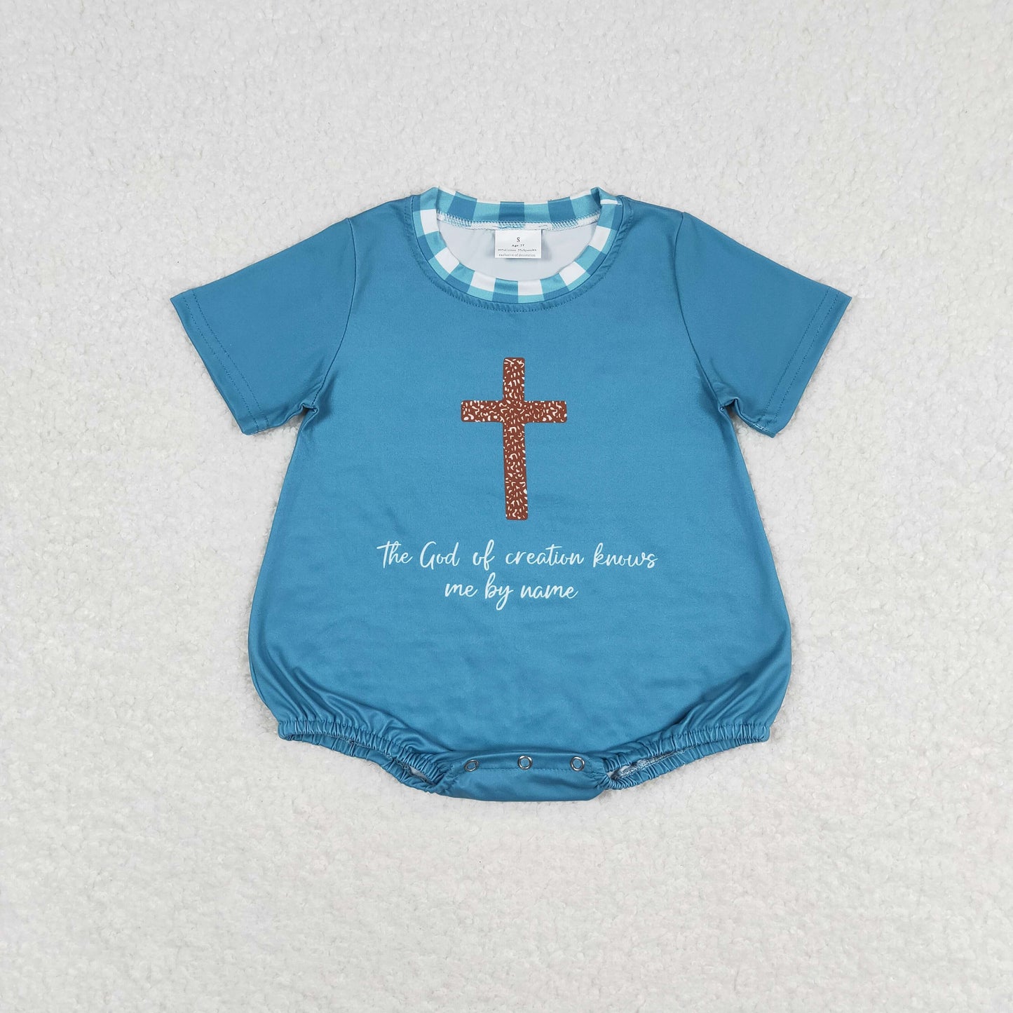 the god of creation knows me by name jesus cross baby playwear