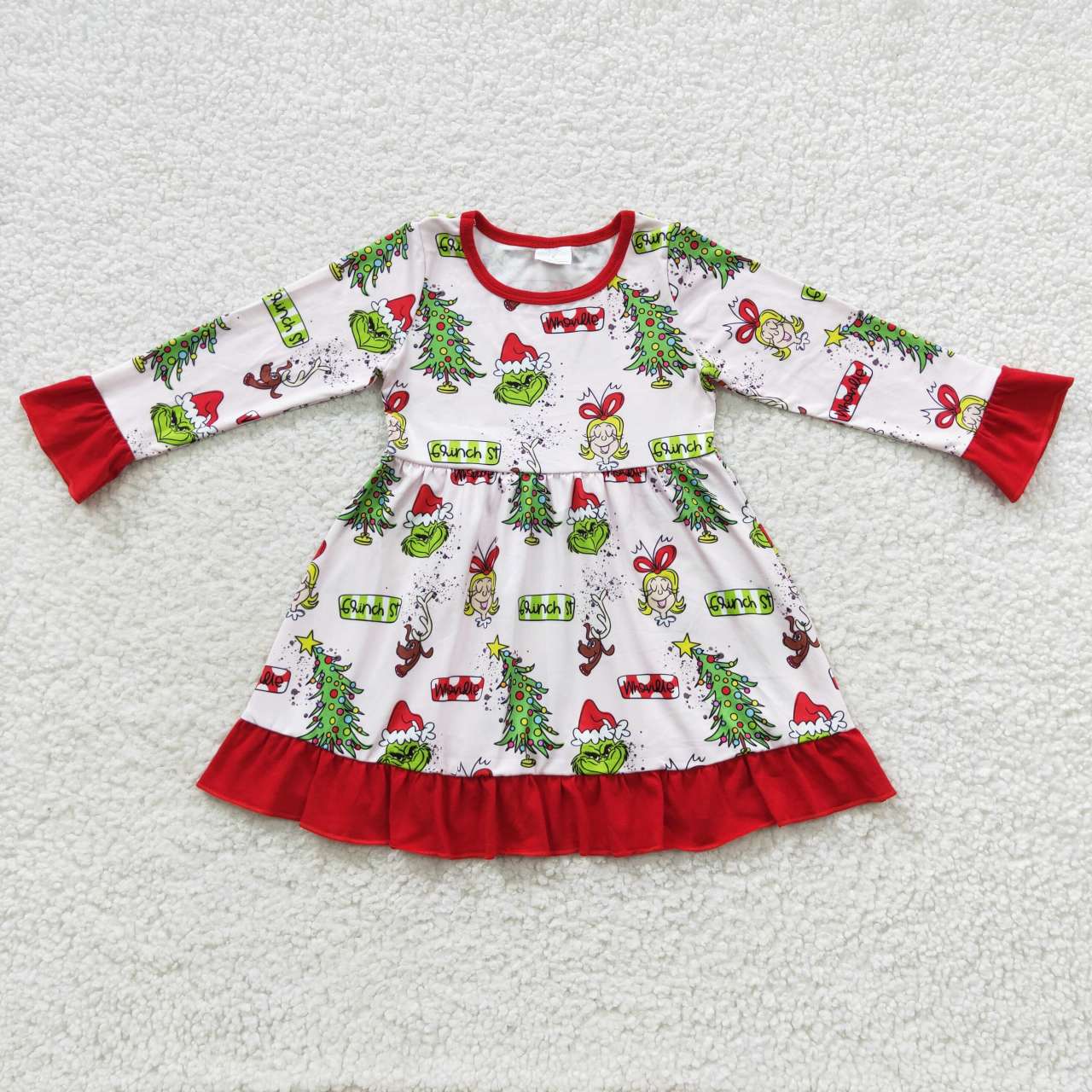 Long sleeve grinch st red ruffle dress