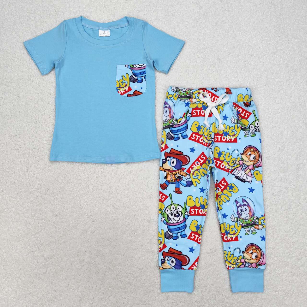 blue blu*y cartoon jogger outfit boys clothes set