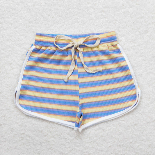 yellow blue striped girls shorts