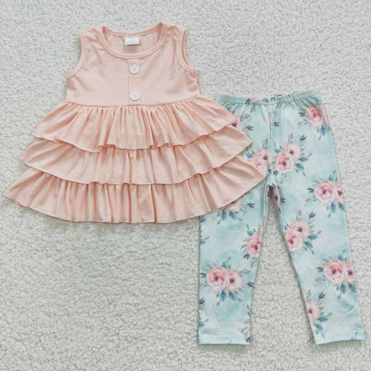 solid ruffle tank dress top floral leggings set