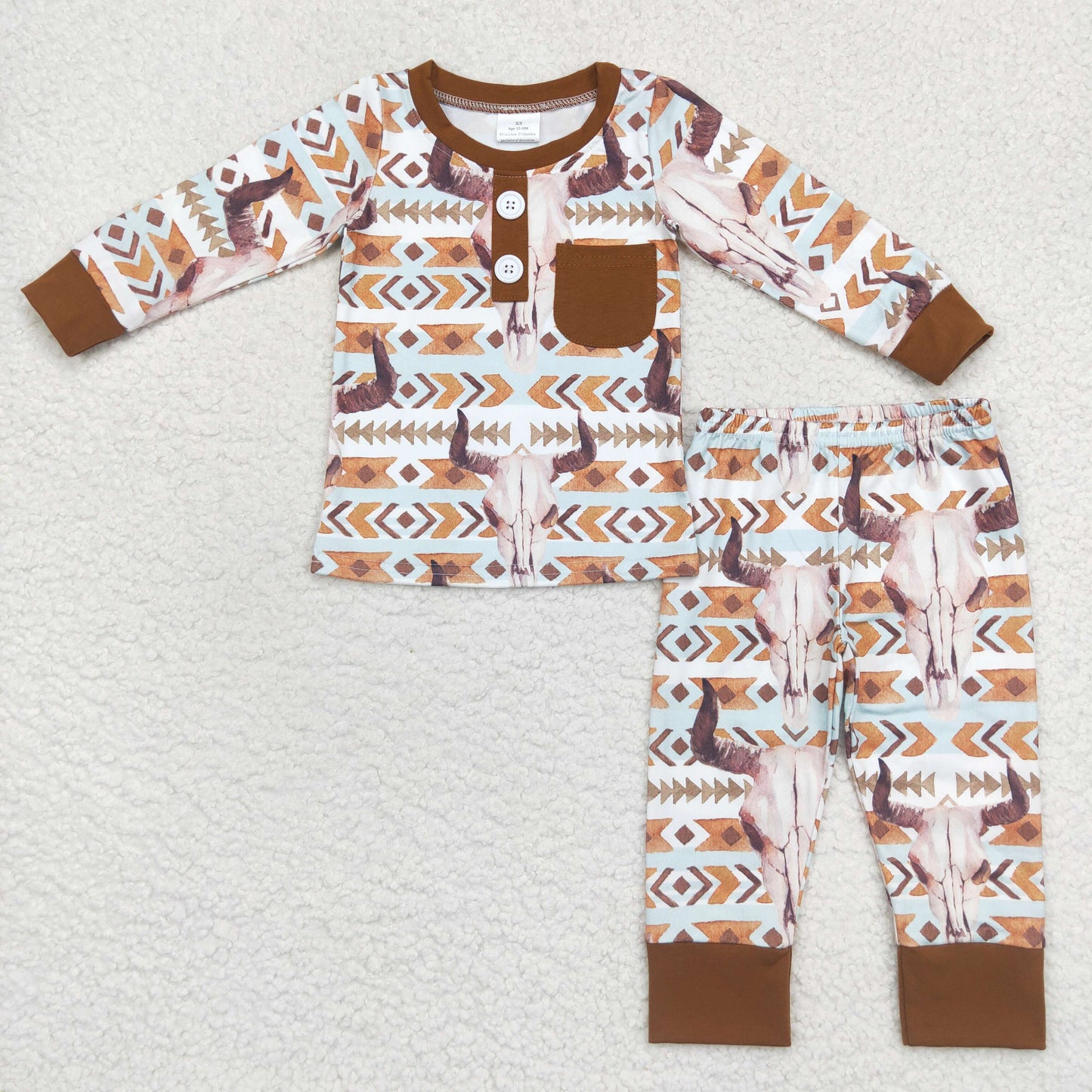 2pieces boys pajama skull aztec print