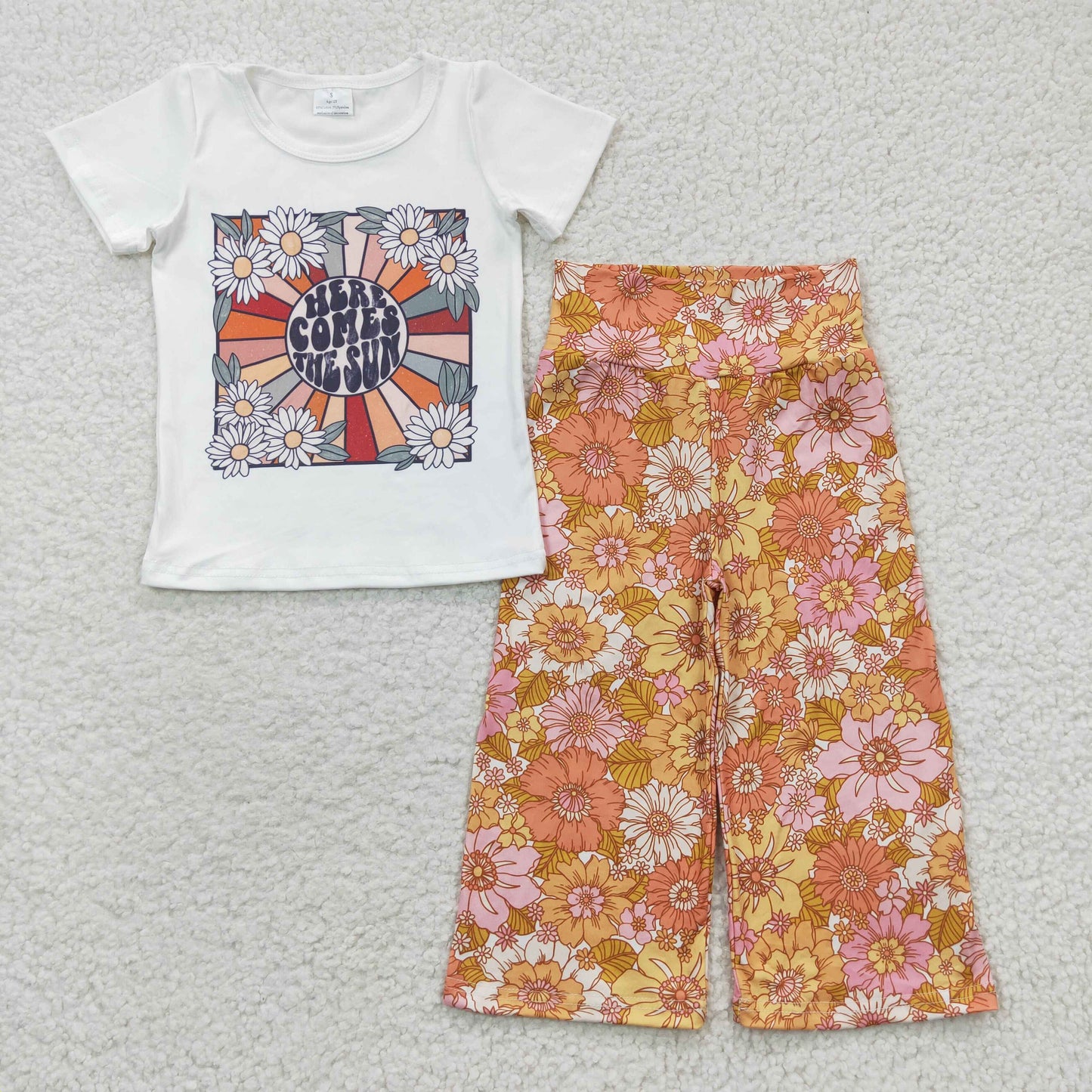 here comes the sun floral straight pants set girls outfit