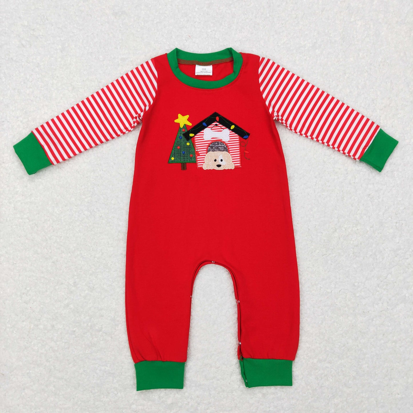 baby boy red green christmas embroidery romper