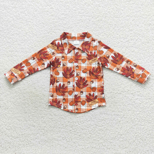 long sleeve plaid turkey button shirt boy thanksgiving day clothing