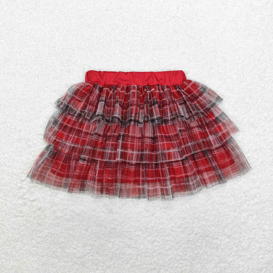 girls Christmas red plaid tutu skirt