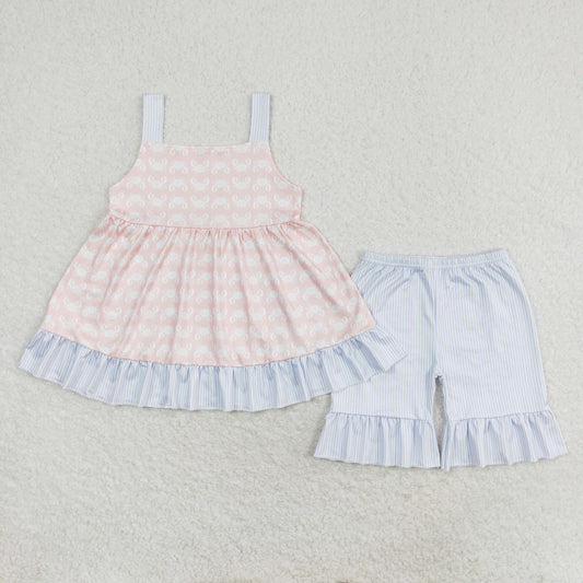 strap white crab shorts set girl