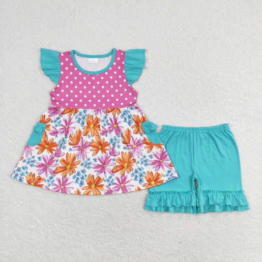 wildflower shorts set girl teal