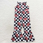 kids girl sleeveless checkered football jumpsuit